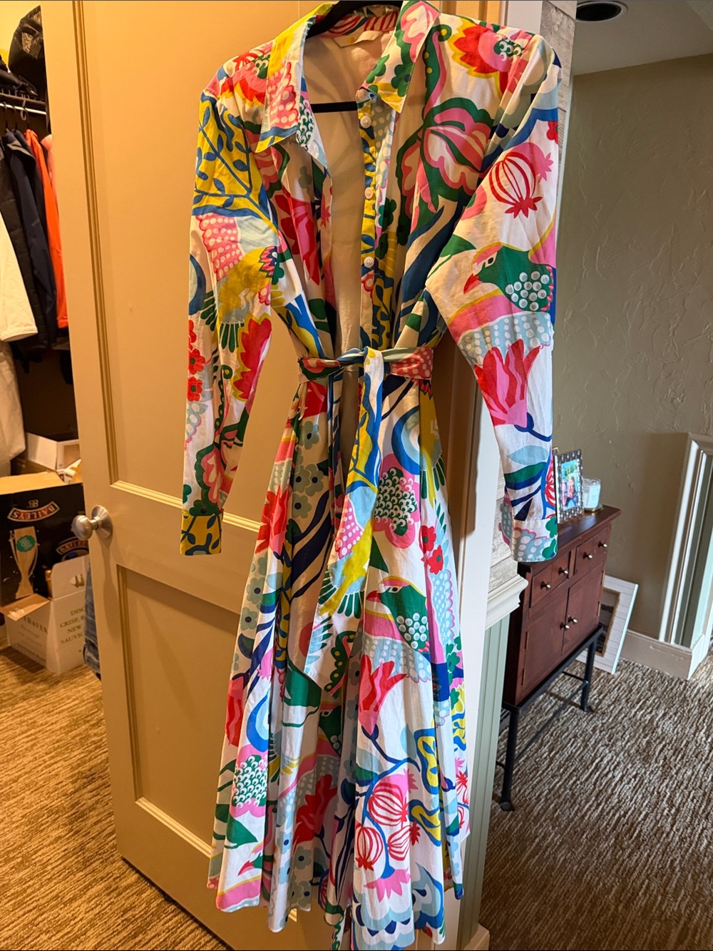 Boden Multicolor Floral Long-Sleeve Shirt Dress with Tie Waist